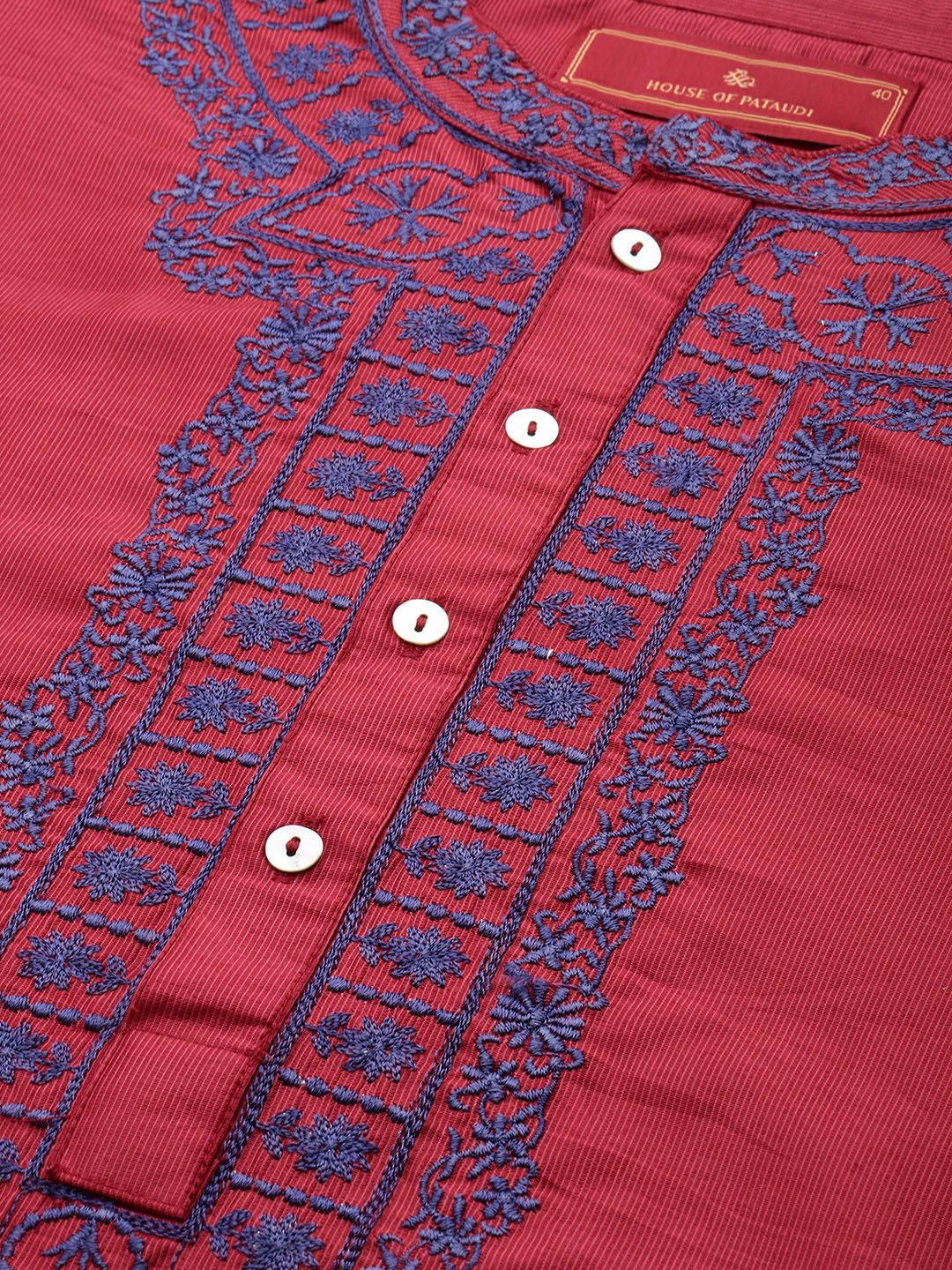 House of Pataudi Indie Floral Embroidered Jashn Kurta - Image 2