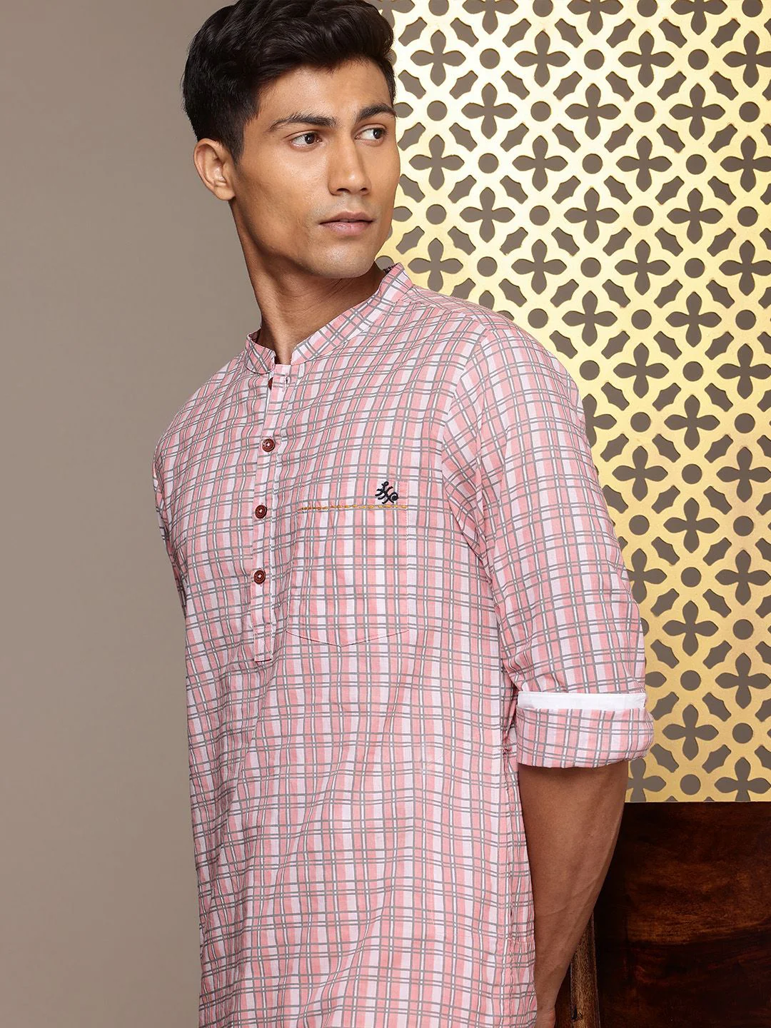 House of Pataudi Jashn Pure Cotton Checked Kurta