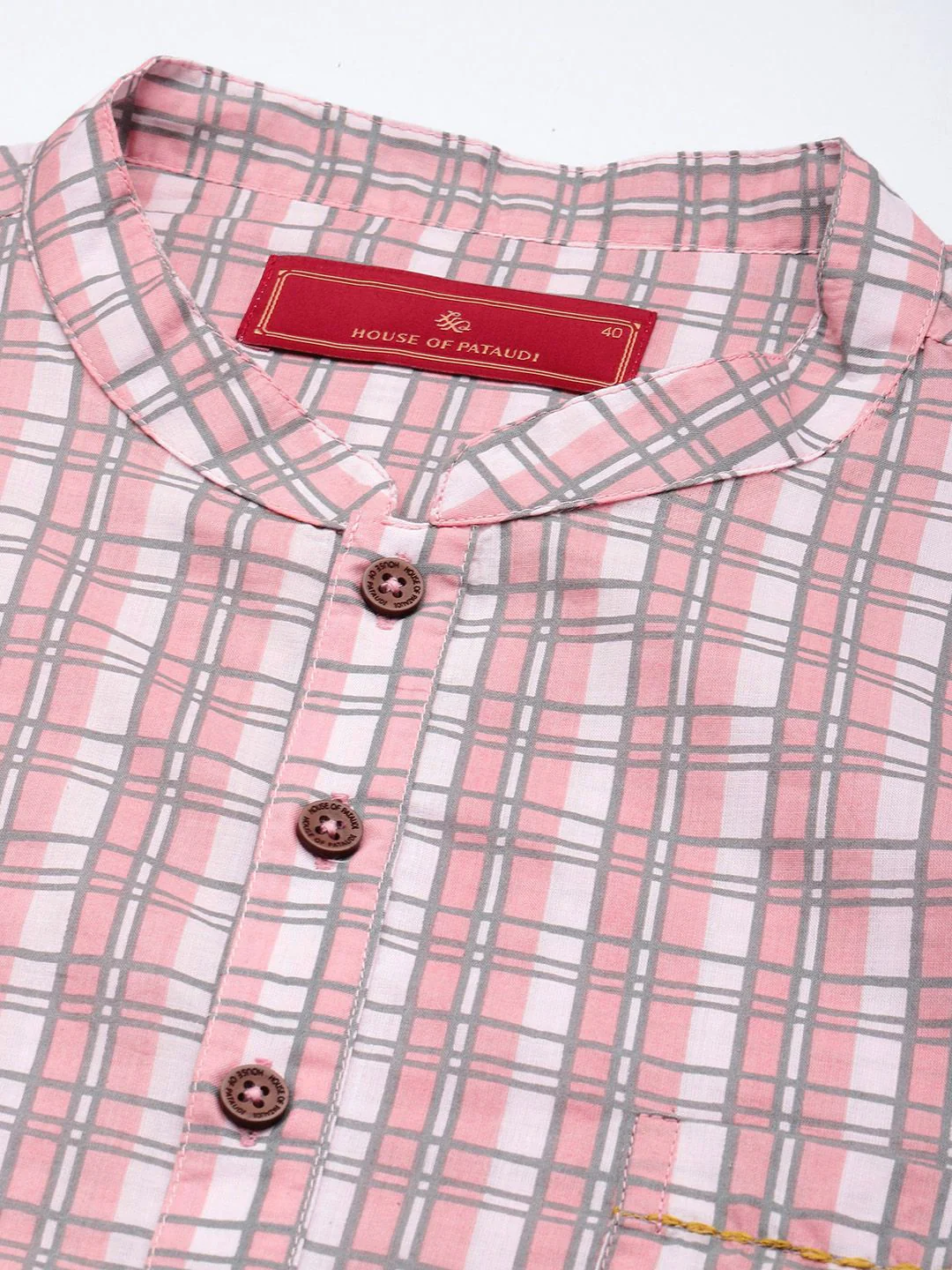 House of Pataudi Jashn Pure Cotton Checked Kurta - Image 2