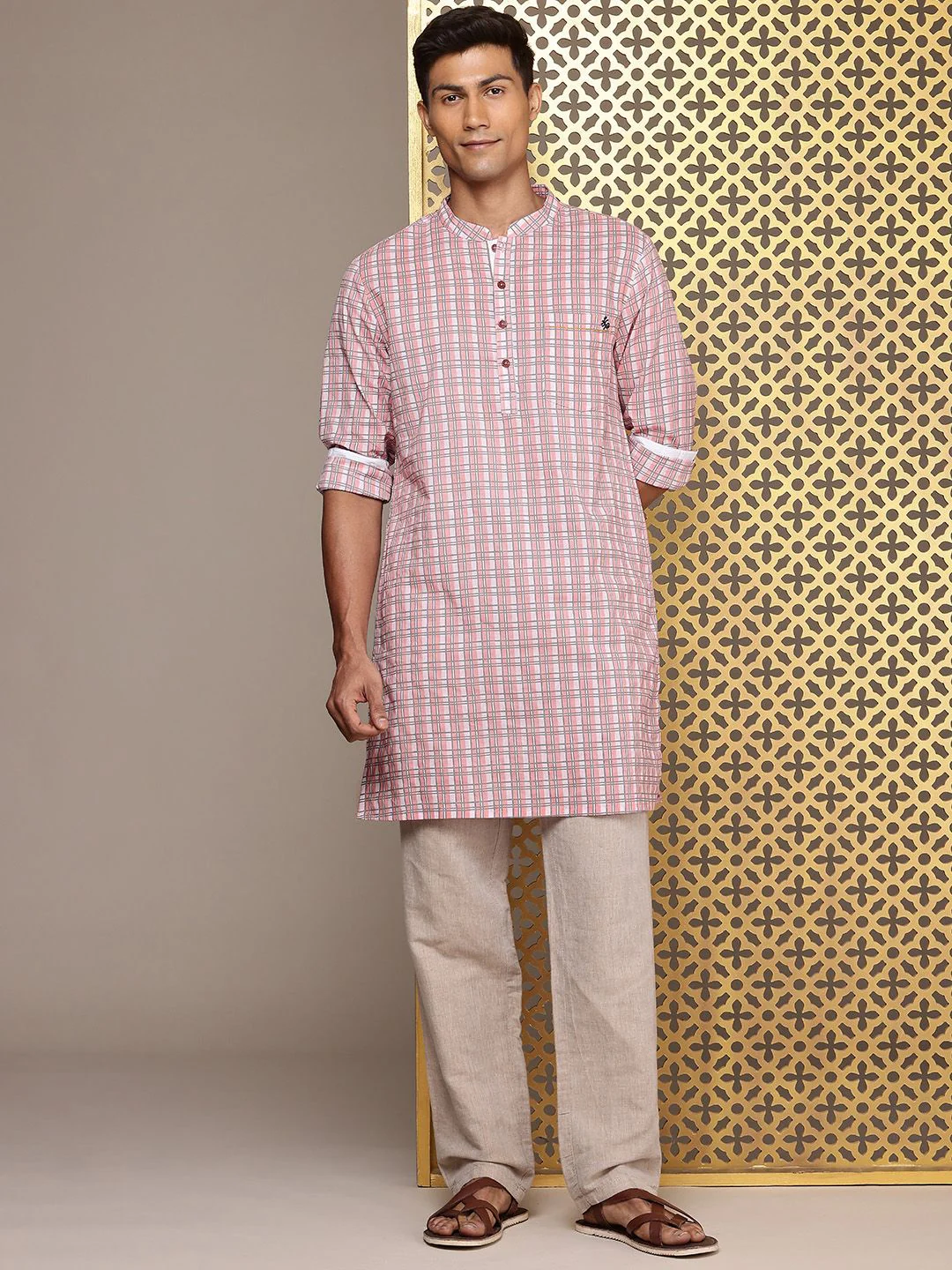 House of Pataudi Jashn Pure Cotton Checked Kurta - Image 3