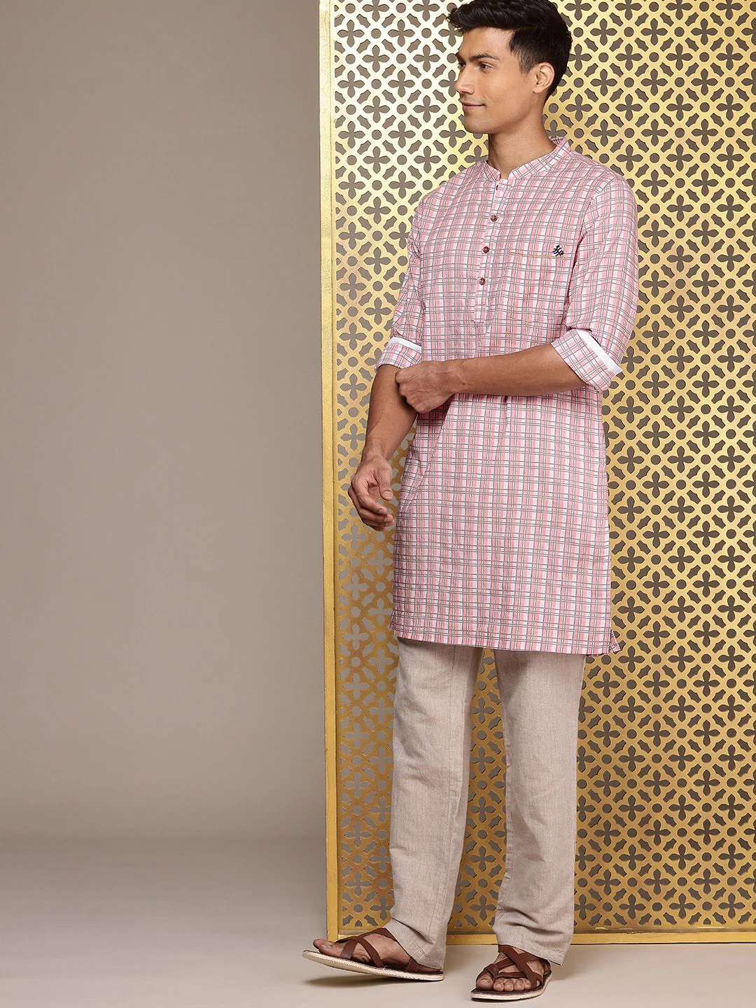 House of Pataudi Jashn Pure Cotton Checked Kurta - Image 5