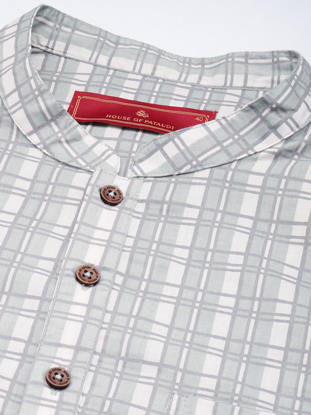 House of Pataudi  Jashn Pure Cotton Checked Kurta - Image 2