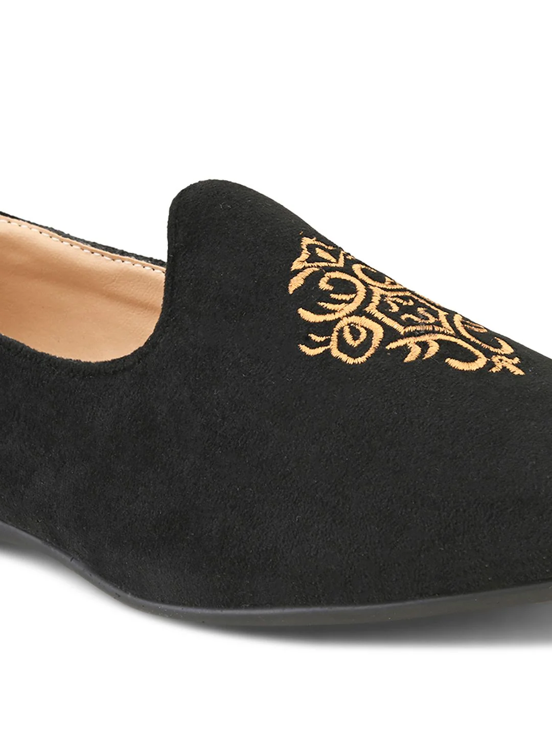 House of Pataudi Men Black & Beige Woven Design Handcrafted Slip-Ons - Image 6