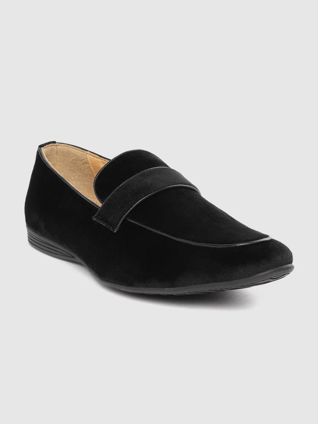 House of Pataudi Men Black Velvet Finish Handcrafted Slip-Ons - Image 3