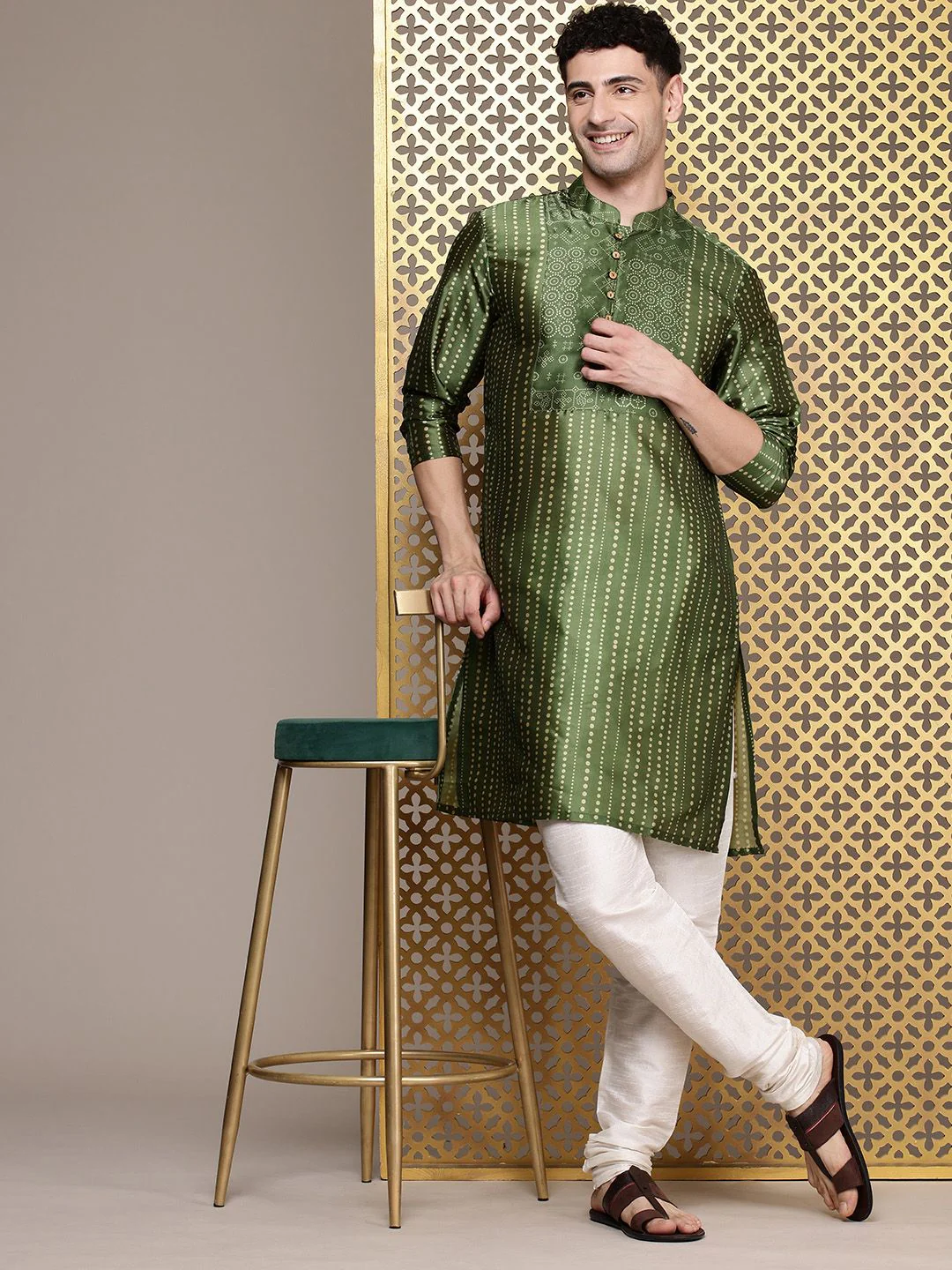 House of Pataudi Polka Dot Printed Jashn Kurta - Image 6