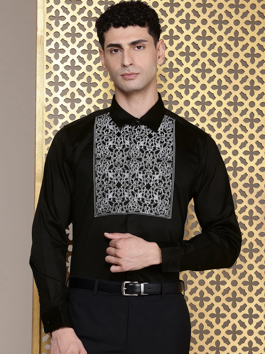 House of Pataudi Pure Cotton Ethnic Motifs Embroidered Opaque Party Shirt - Image 7