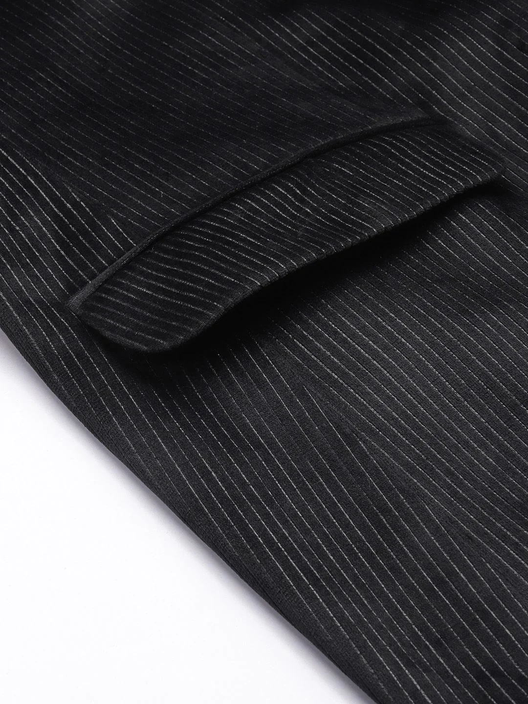 House of Pataudi Red Carpet Line Striped Shawl Collar Single-Breasted Velvet Finish Blazer - Image 7