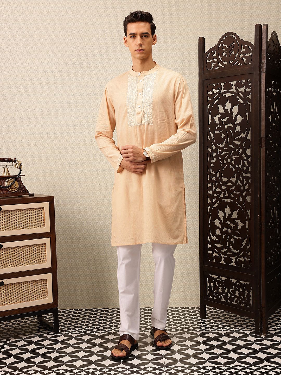House of Pataudi Striped & Embroidered Jashn Kurta - Image 3