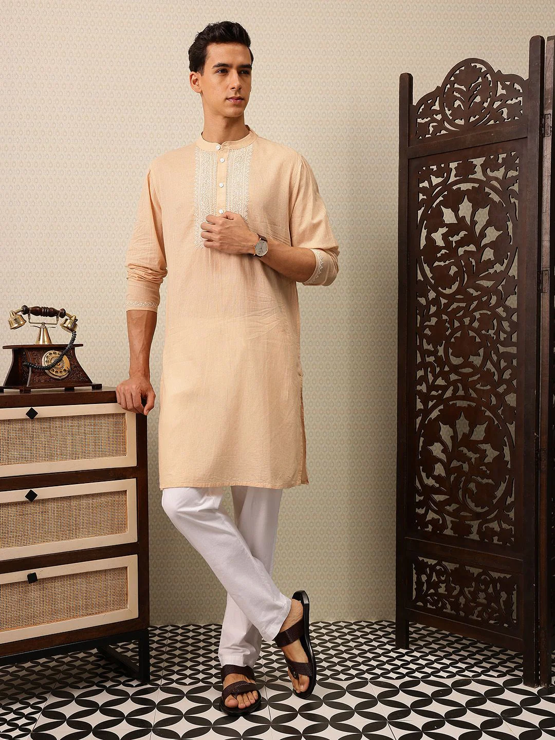 House of Pataudi Striped & Embroidered Jashn Kurta - Image 6