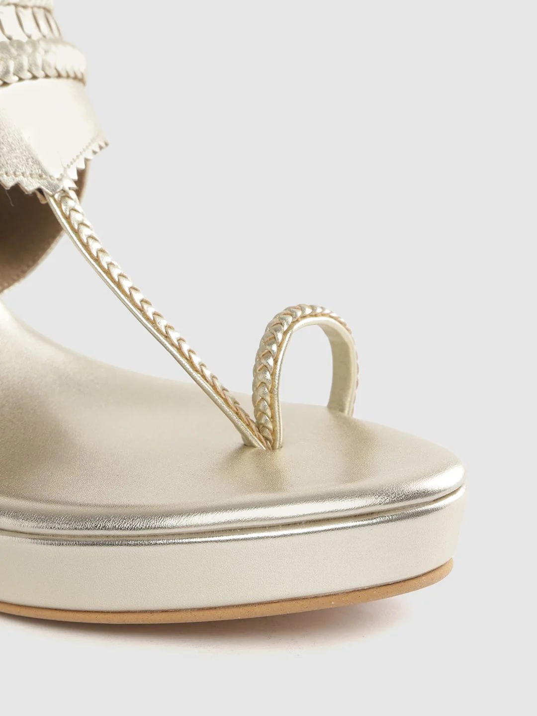House of Pataudi Women Muted Gold-Toned Braided Handcrafted One Toe Heels - Image 6
