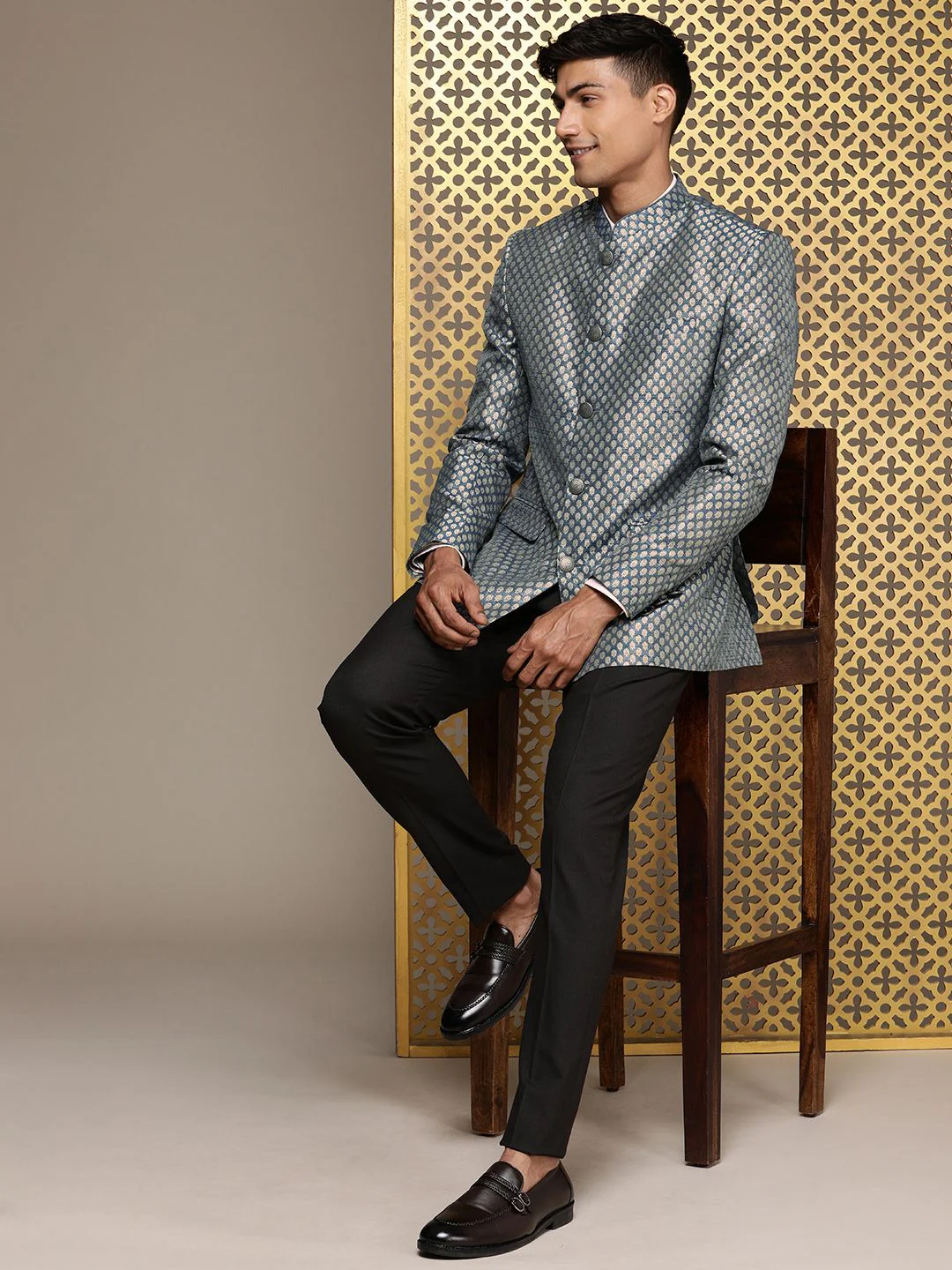 House of Pataudi Woven Design Ethnic Motifs Jashn Bandhgala Blazer - Image 6