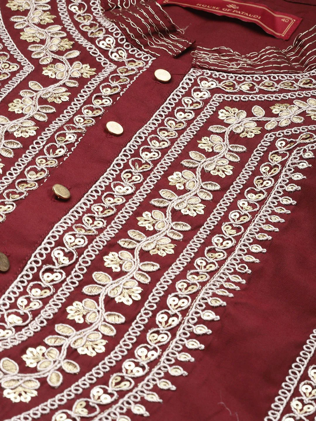 House of Pataudi Yoke Design Sequinned Jashn Kurta - Image 2