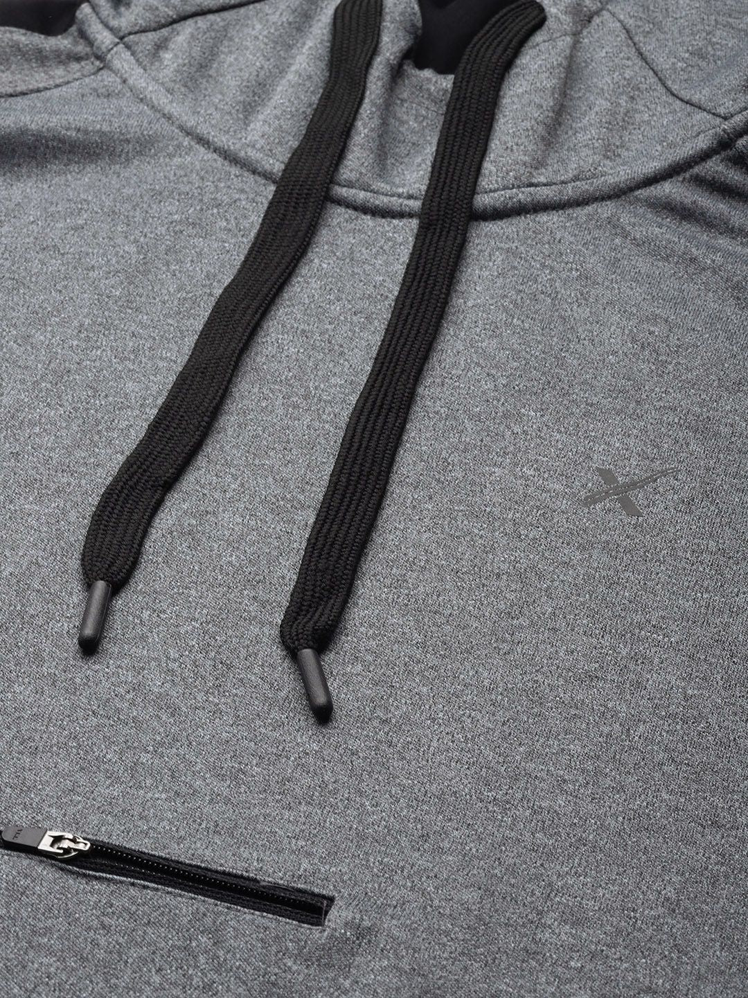 HRX by Hrithik Roshan Men Charcoal Grey Solid Hooded Zip Detail Rapid-Dry Sweatshirt - Image 2