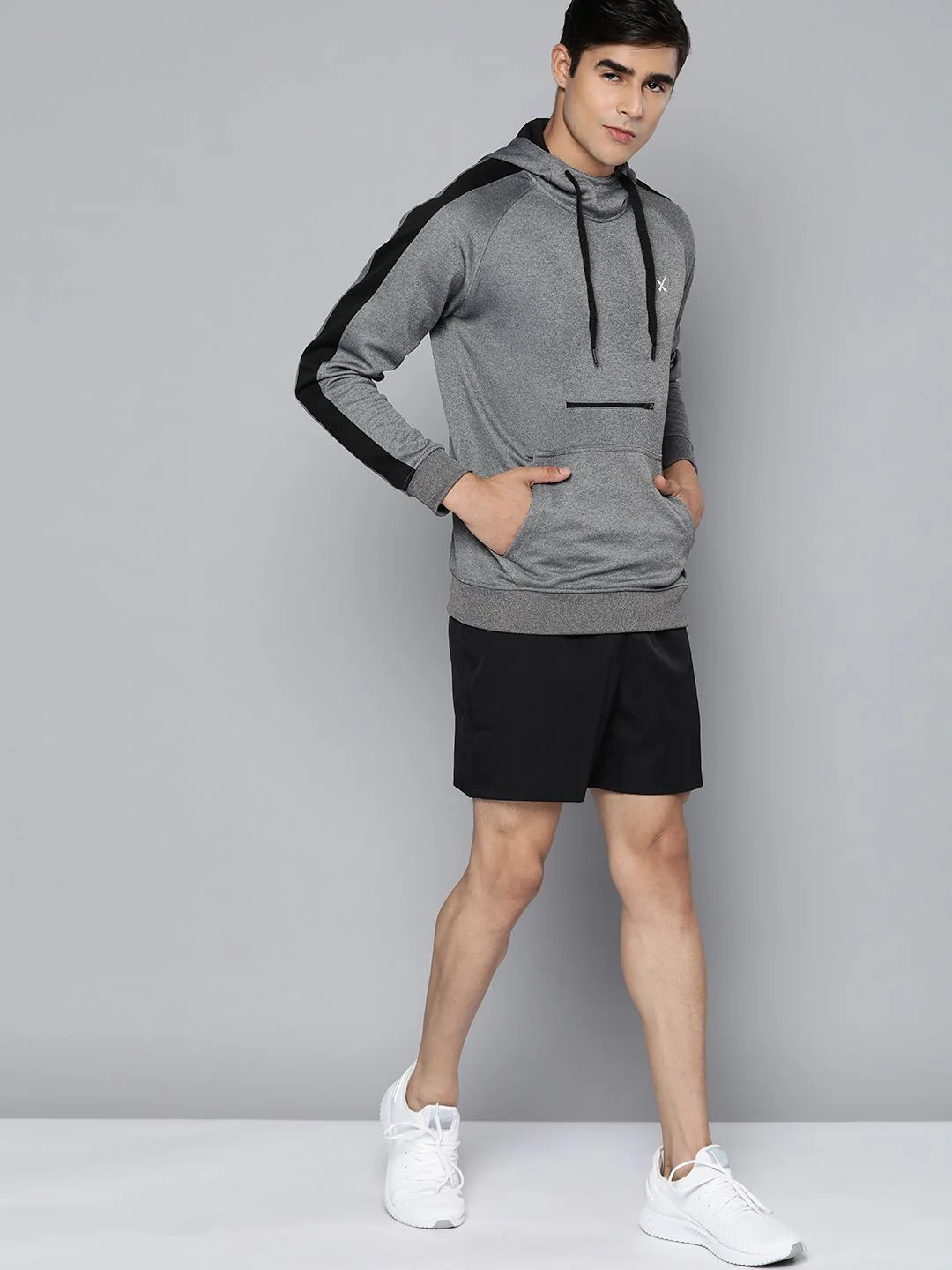 HRX by Hrithik Roshan Men Charcoal Grey Solid Hooded Zip Detail Rapid-Dry Sweatshirt - Image 4