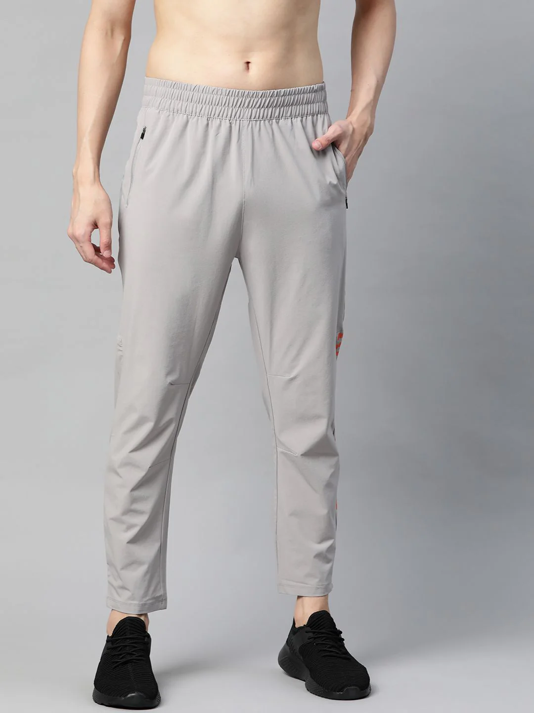HRX by Hrithik Roshan Men Grey Solid Slim Fit Rapid-Dry Antimicrobial Running Track Pants - Image 2