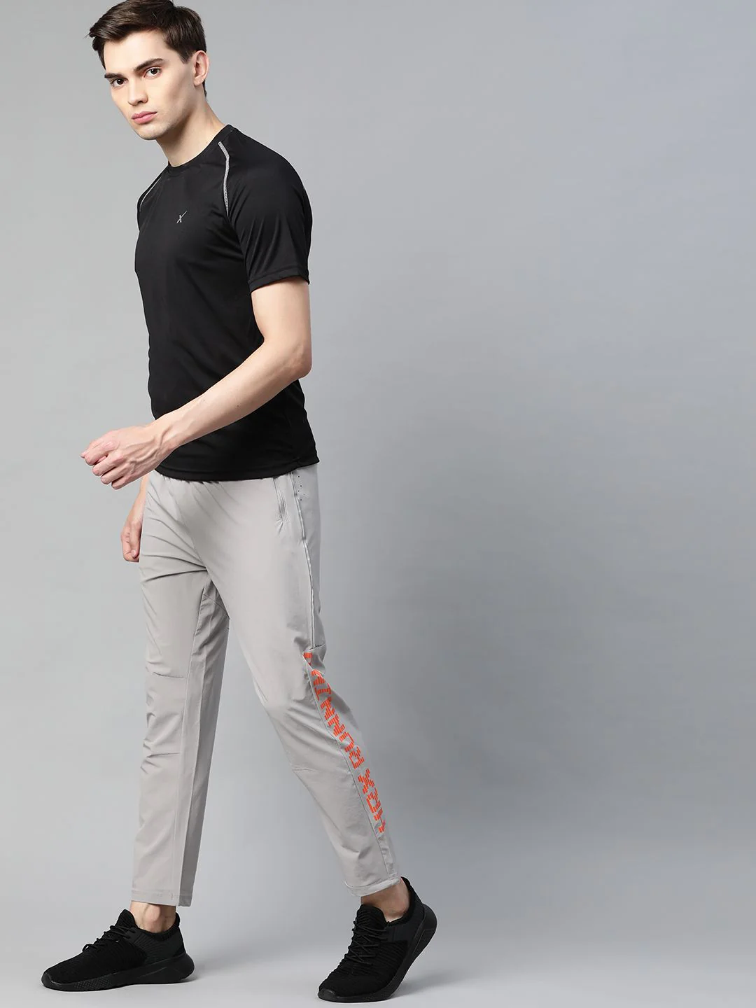 HRX by Hrithik Roshan Men Grey Solid Slim Fit Rapid-Dry Antimicrobial Running Track Pants - Image 5