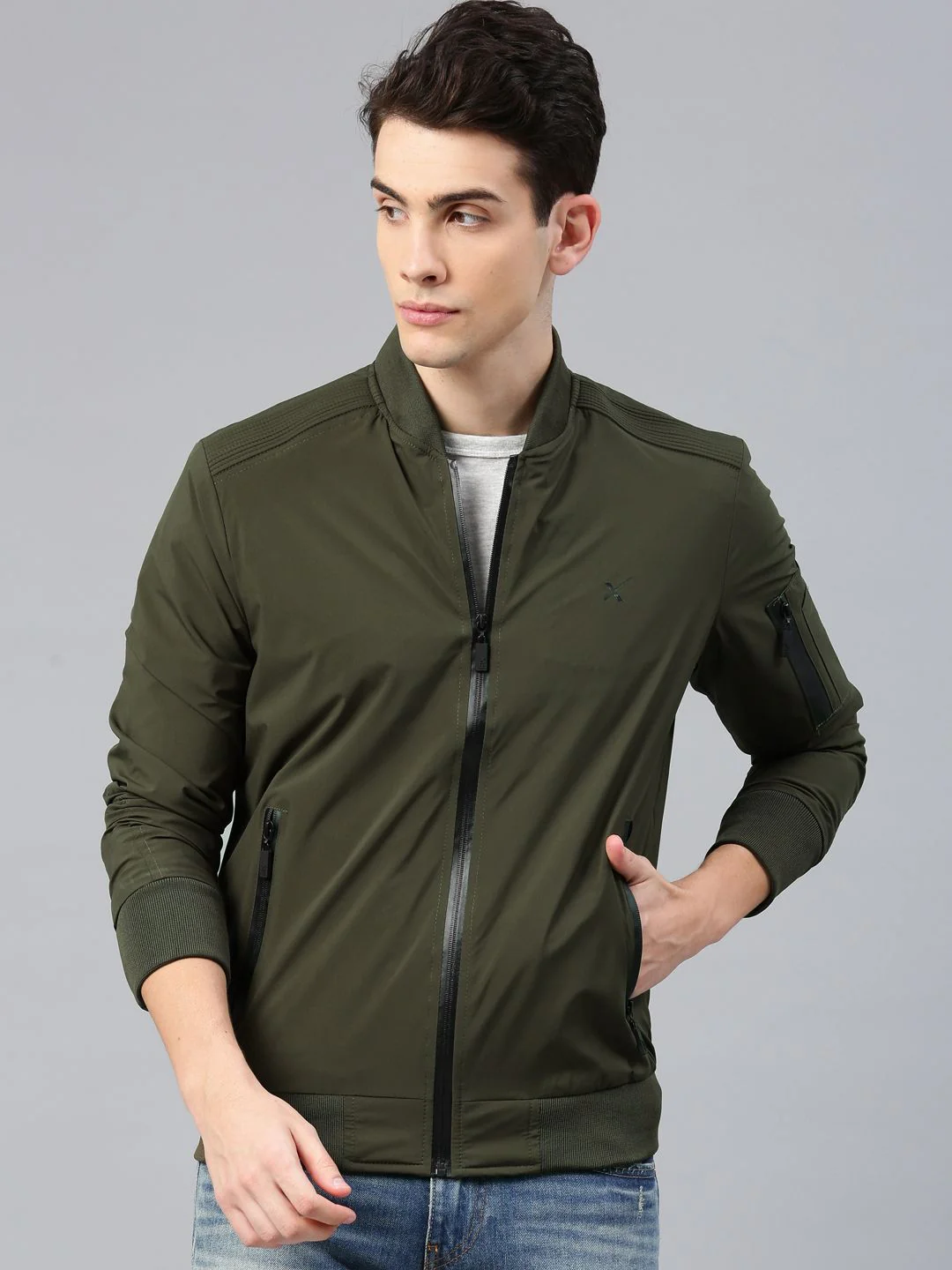 HRX by Hrithik Roshan Men Olive Green Solid Active Bomber Jacket - Image 3