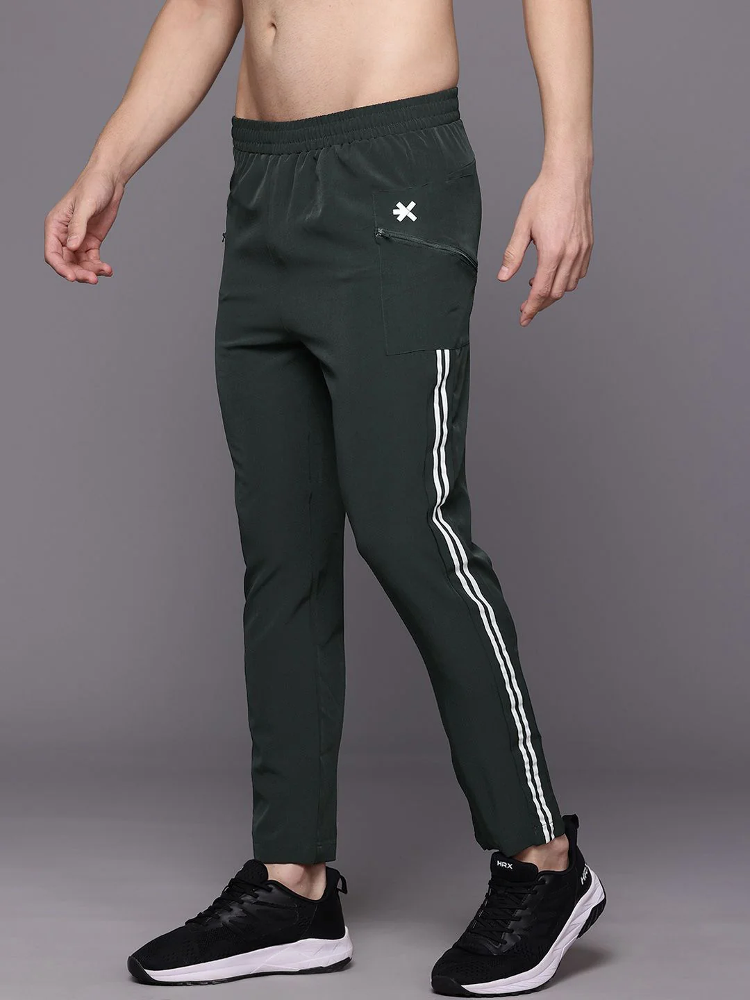 HRX by Hrithik Roshan Men Striped Detail Mid-Rise Rapid-Dry Training Track Pants - Image 2