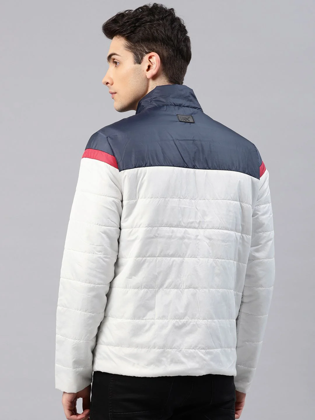 HRX by Hrithik Roshan Men White & Navy Blue Colourblocked Padded Jacket - Image 5