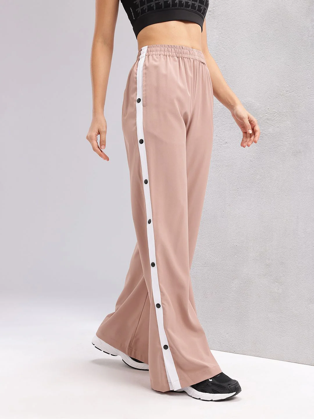 HRX by Hrithik Roshan Women Side Snap-Buttoned Stripe Flared Lifestyle Track Pants - Image 3