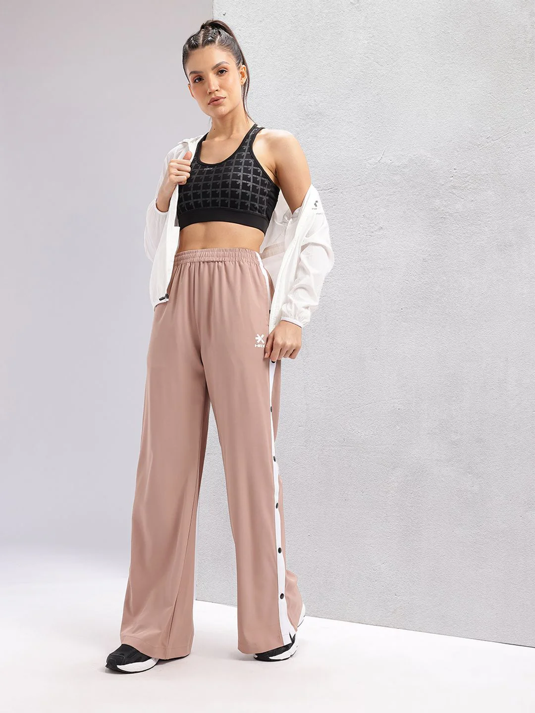 HRX by Hrithik Roshan Women Side Snap-Buttoned Stripe Flared Lifestyle Track Pants - Image 4