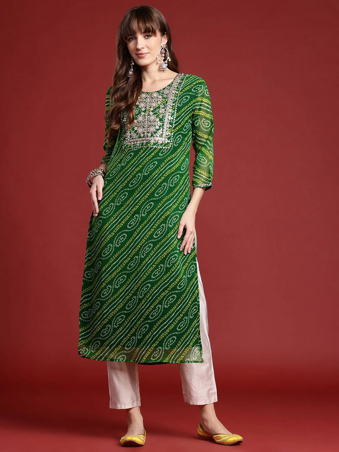 Indo Era Bandhani Printed Gotta Patti Georgette Kurta - Image 3
