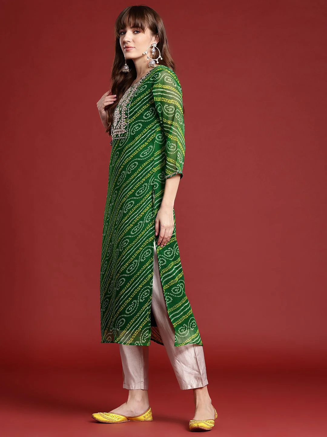 Indo Era Bandhani Printed Gotta Patti Georgette Kurta - Image 4