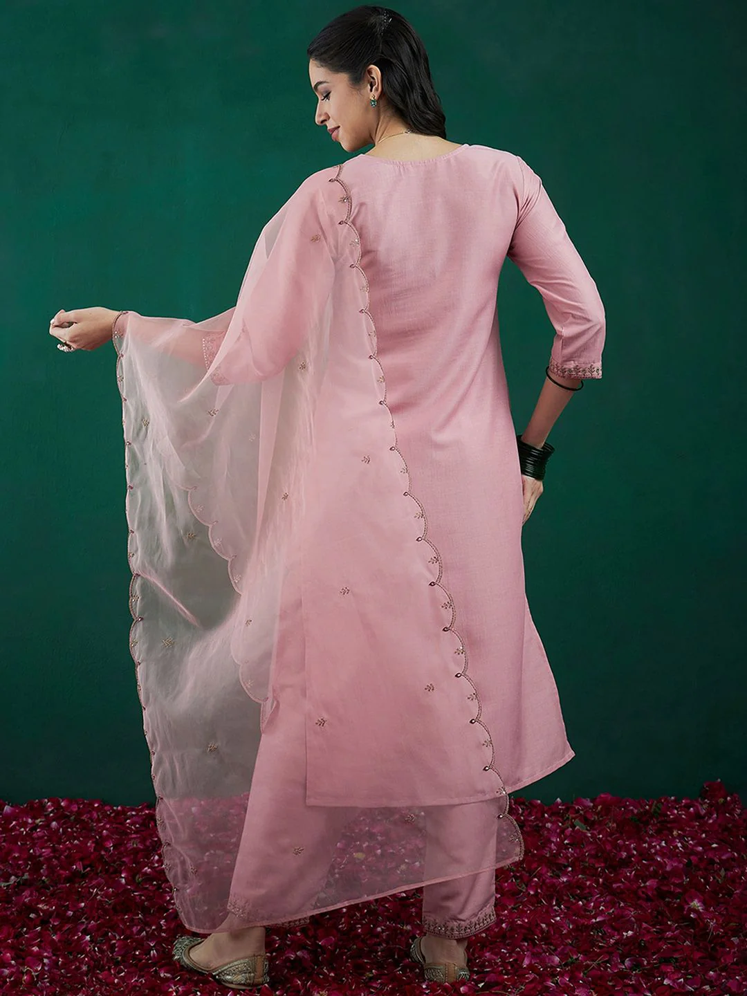 Indo Era Embroidered Regular Sequinned Straight Kurta With Trousers & Dupatta - Image 5
