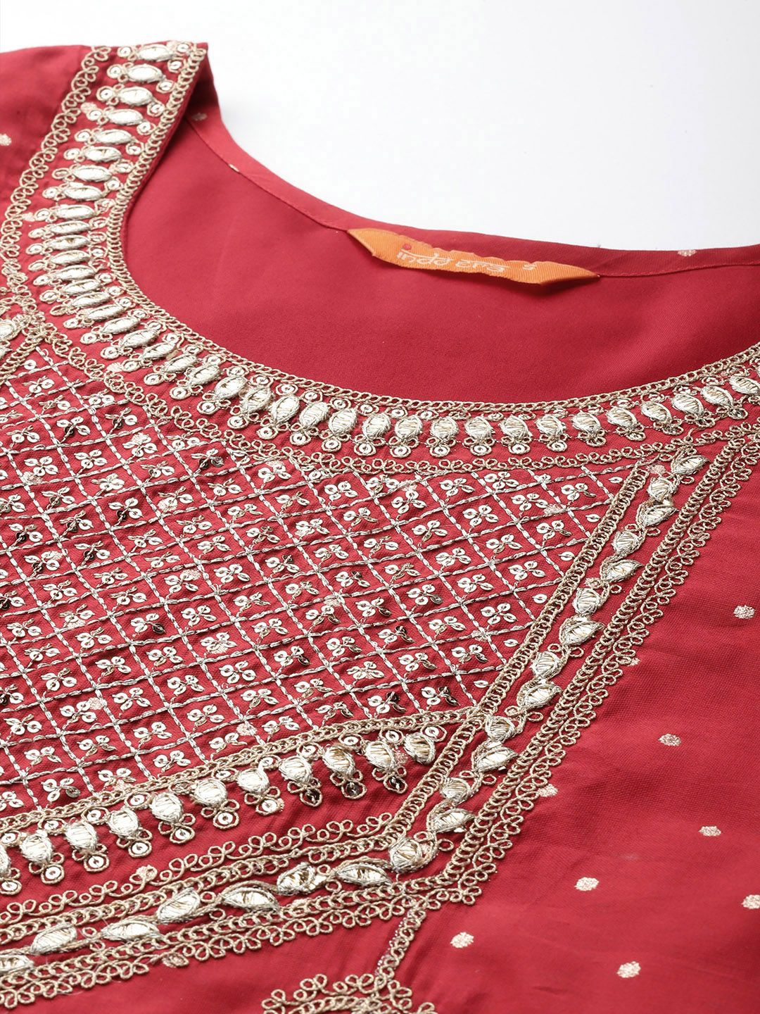 Indo Era Embroidered Sequinned Kurta With Trousers & Dupatta - Image 3