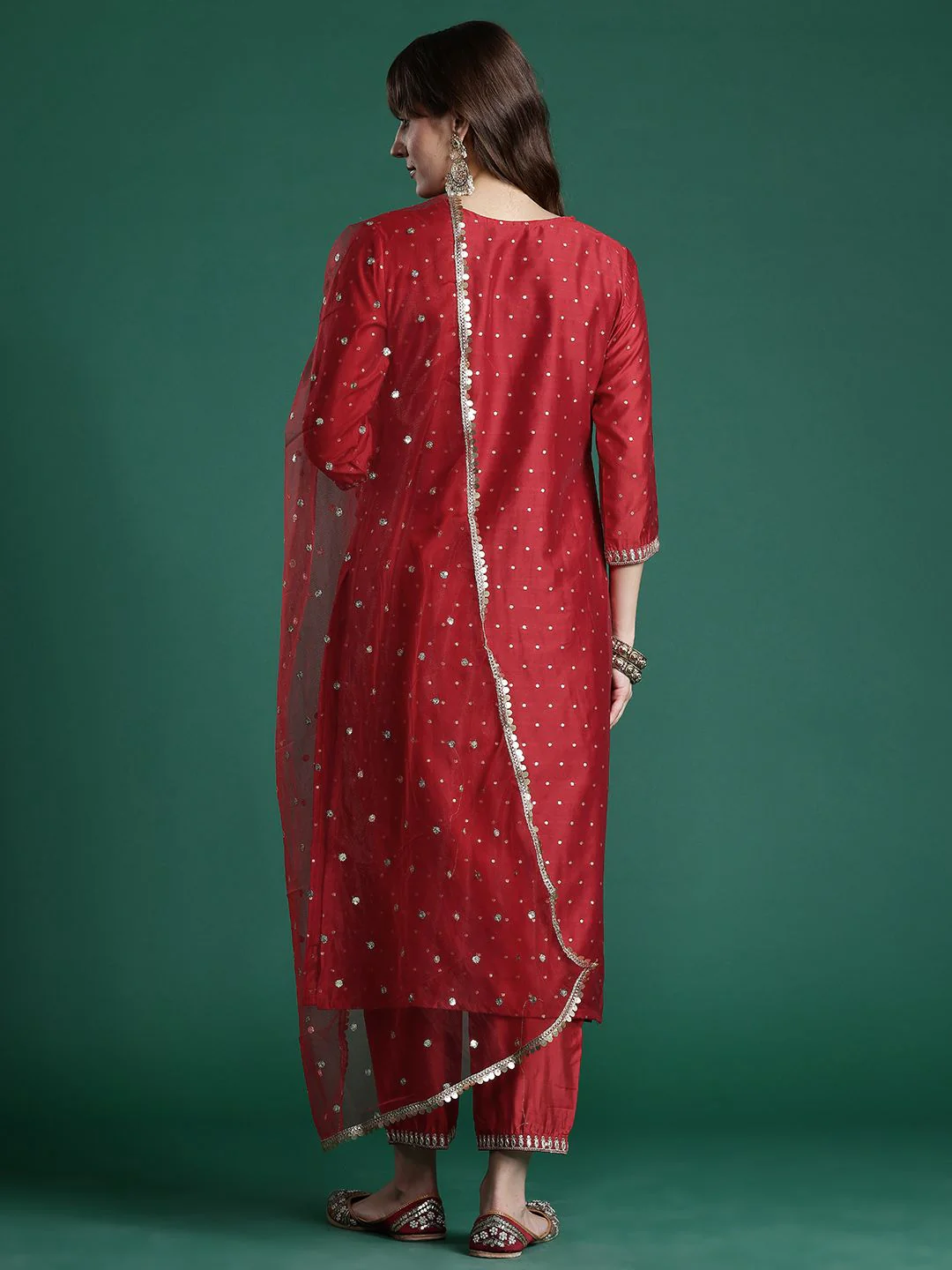 Indo Era Embroidered Sequinned Kurta With Trousers & Dupatta - Image 6