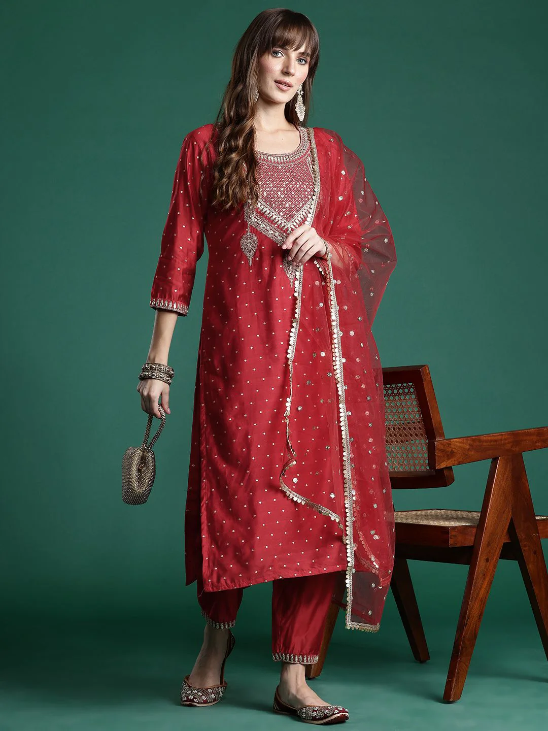 Indo Era Embroidered Sequinned Kurta With Trousers & Dupatta - Image 7