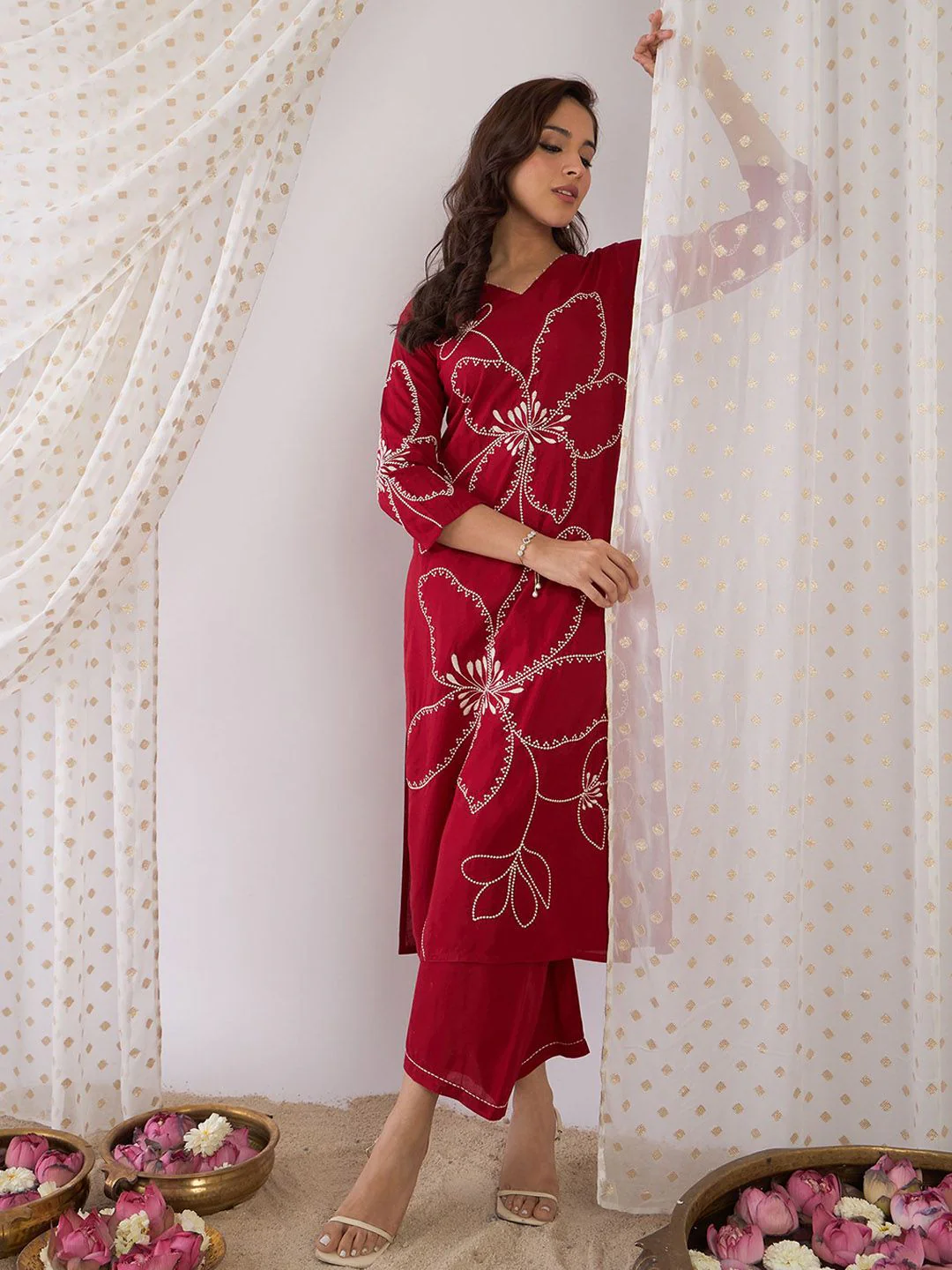 Indo Era Embroidered Three-Quarter Sleeves Tunic With Palazzo - Image 7
