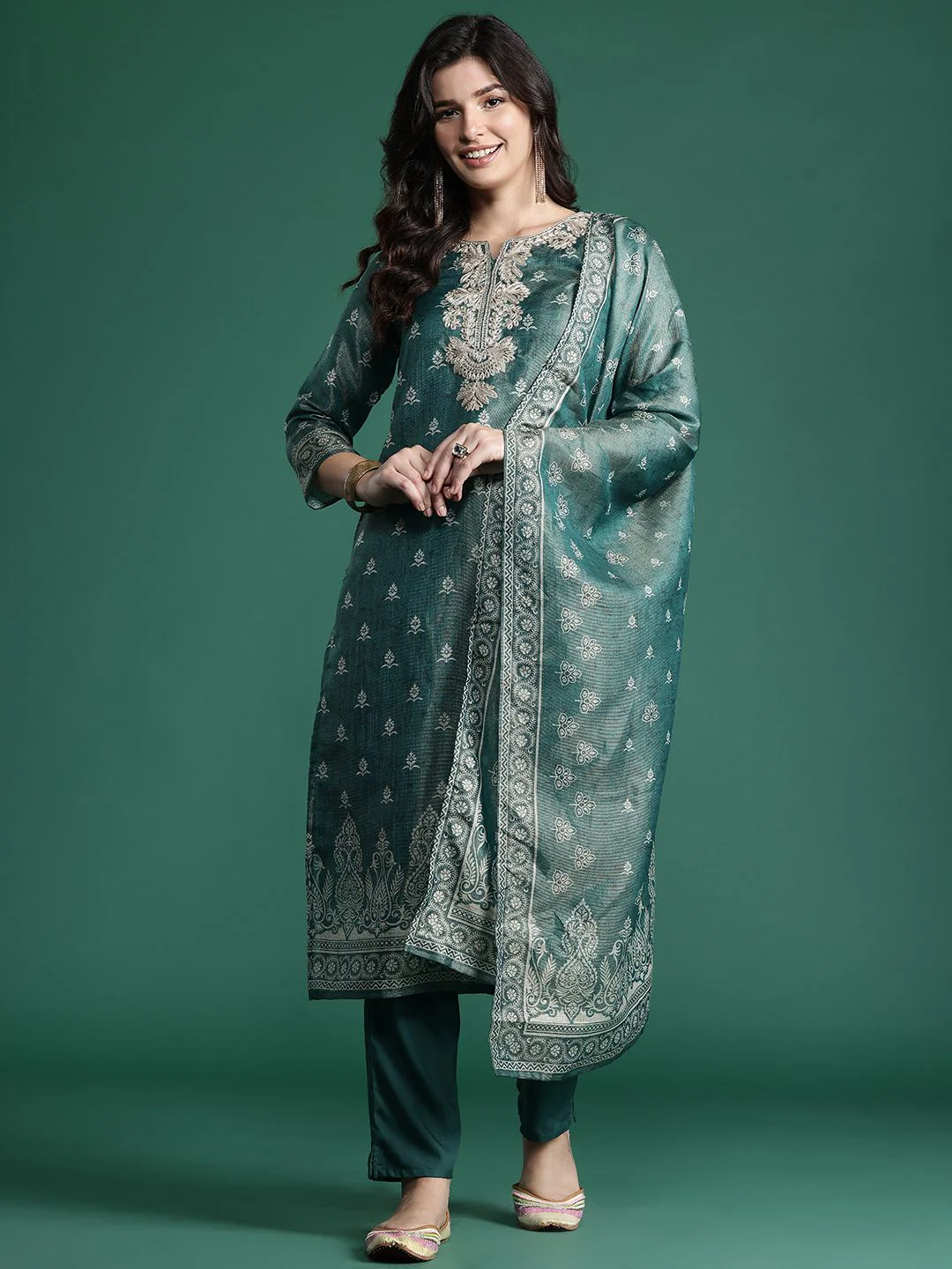 Indo Era Ethnic Motifs Embroidered Kurta with Trousers & With Dupatta - Image 4