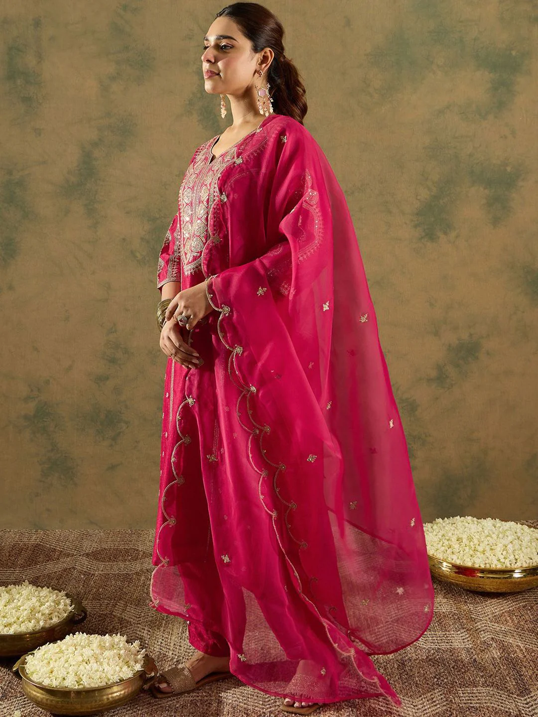 Indo Era Ethnic Motifs Embroidered Panelled A-Line Kurta with Trousers & Dupatta - Image 4