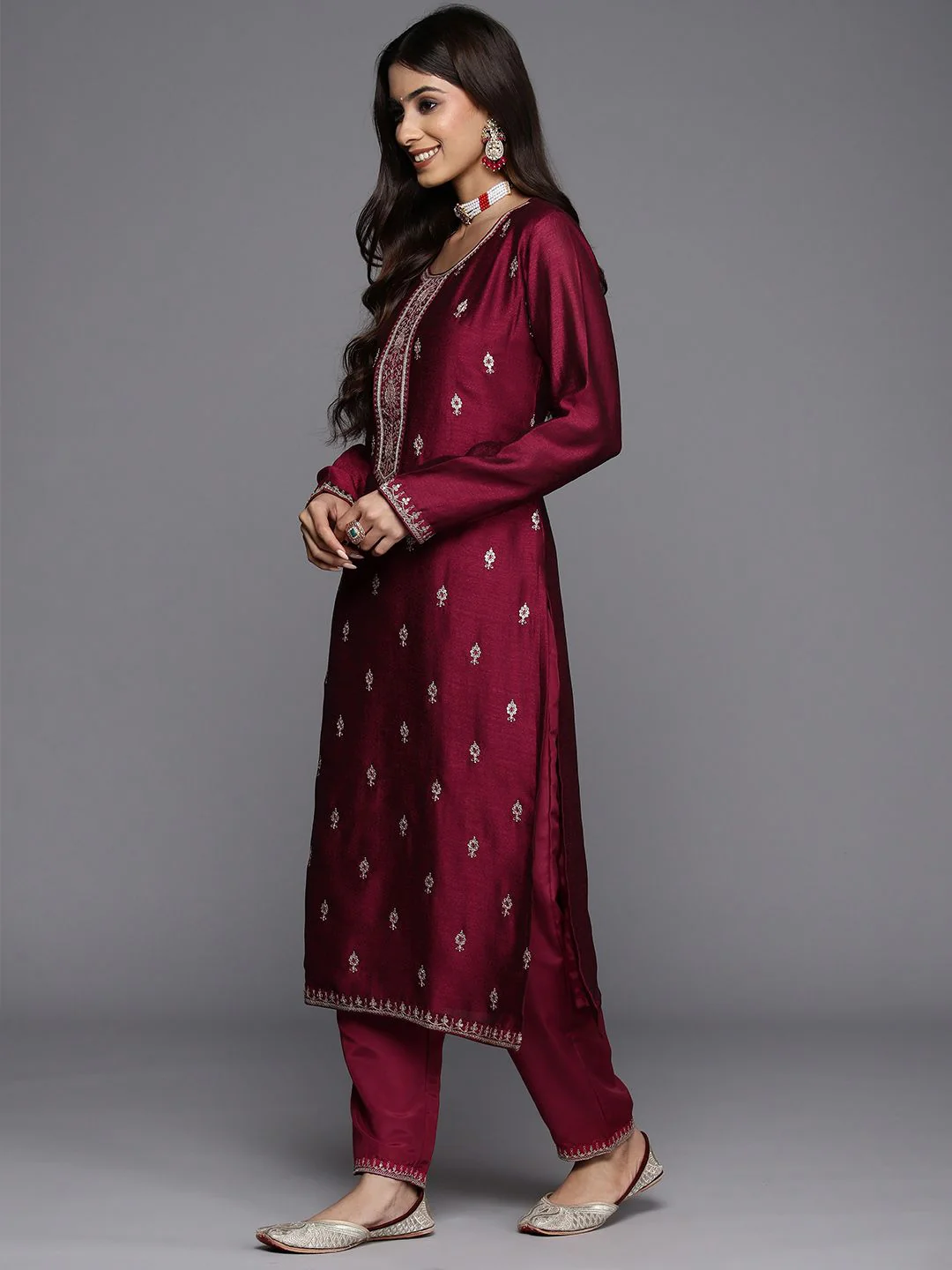 Indo Era Ethnic Motifs Embroidered Regular Sequinned Kurta with Trousers & Dupatta - Image 6