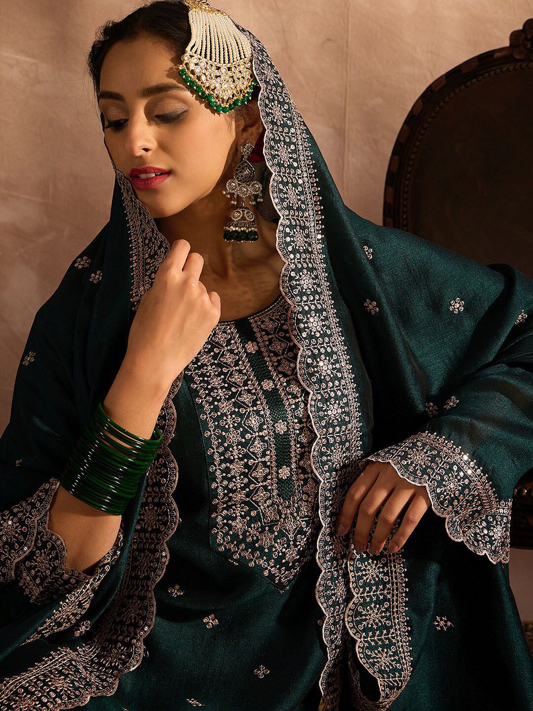 Indo Era Ethnic Motifs Embroidered Regular Thread Work Straight Kurta Set - Image 2