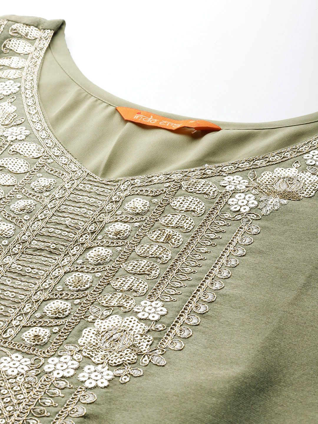 Indo Era Ethnic Motifs Embroidered Sequinned Liva Kurta With Trousers & Dupatta - Image 2