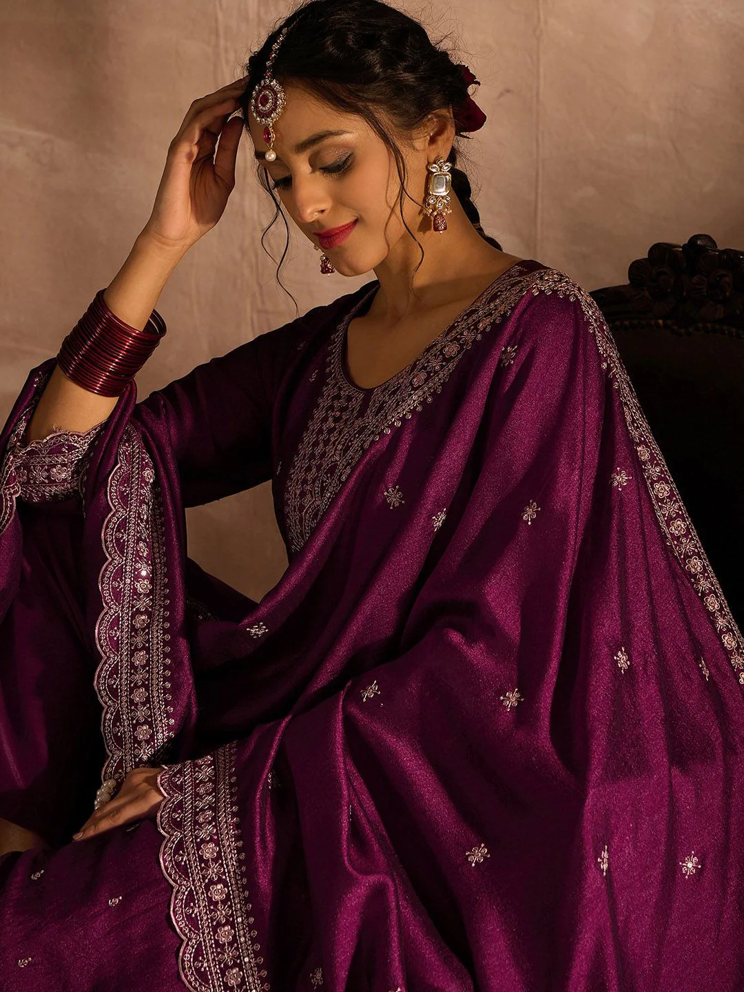 Indo Era Ethnic Motifs Embroidered Thread Work Kurta with Trousers & Dupatta - Image 2