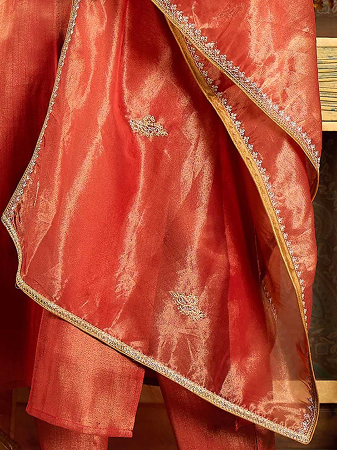 Indo Era Ethnic Motifs Embroidered Zari Liva Kurta With Trousers & Dupatta - Image 5
