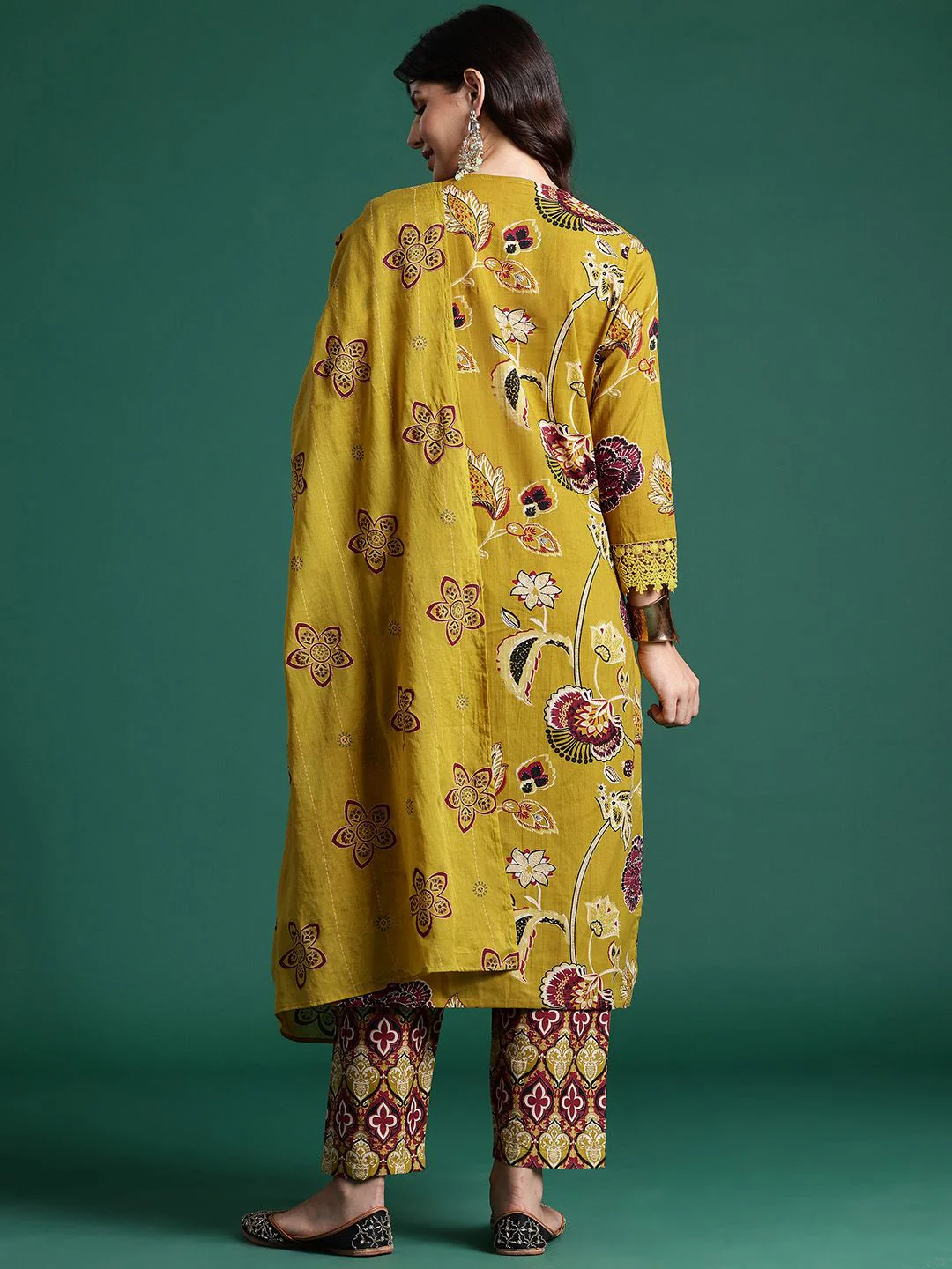 Indo Era Ethnic Motifs Printed Sequinned Pure Cotton Kurta With Trousers & Dupatta - Image 7