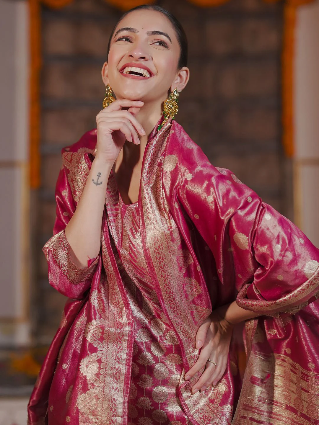 Indo Era Ethnic Motifs Woven Design Straight Kurta with Trousers & With Dupatta - Image 13