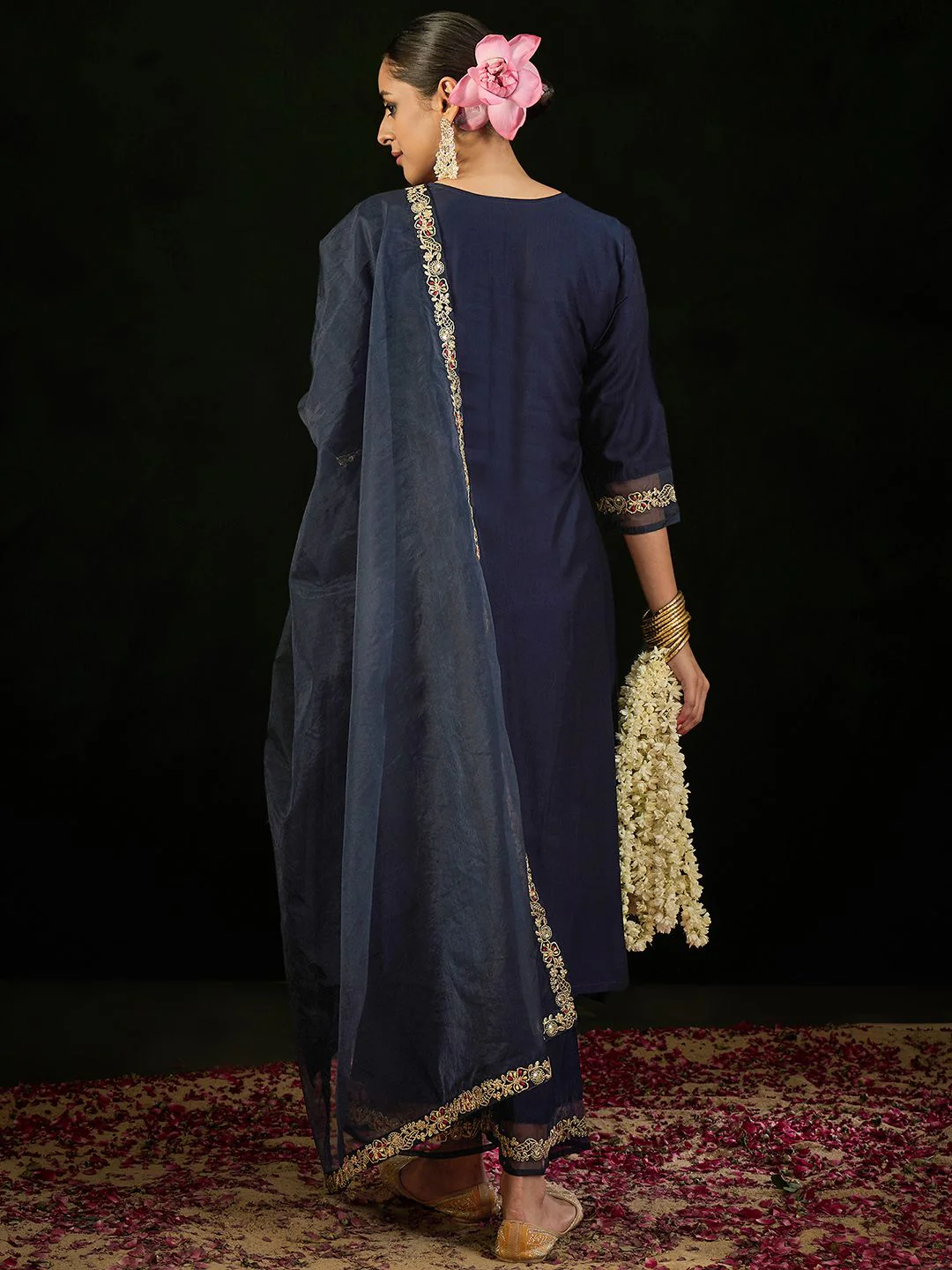 Indo Era Floral Embroidered Empire Liva Kurta with Trousers & Dupatta - Image 6