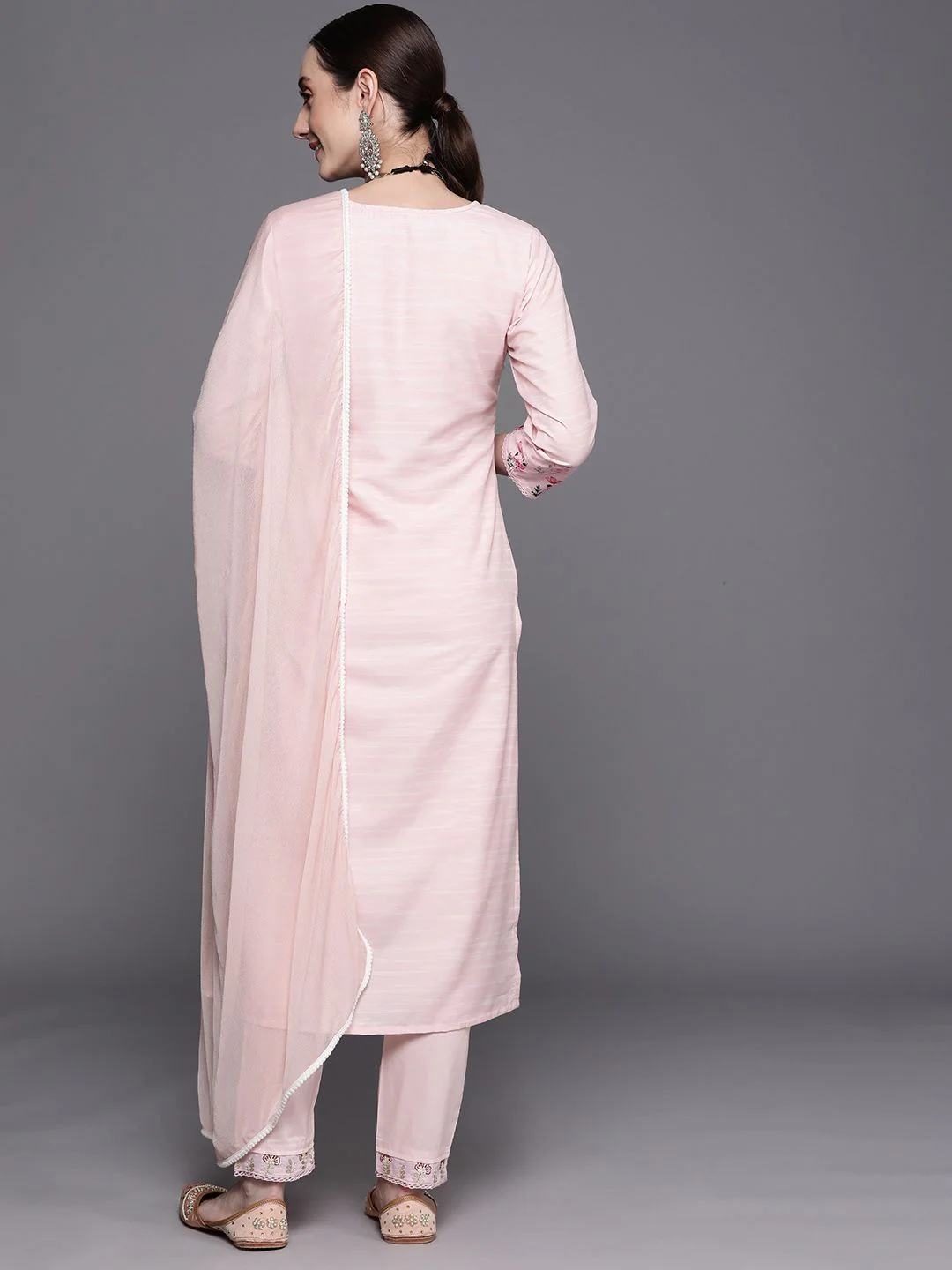 Indo Era Floral Embroidered Regular Thread Work Pure Cotton Kurta With Trousers & Dupatta - Image 7