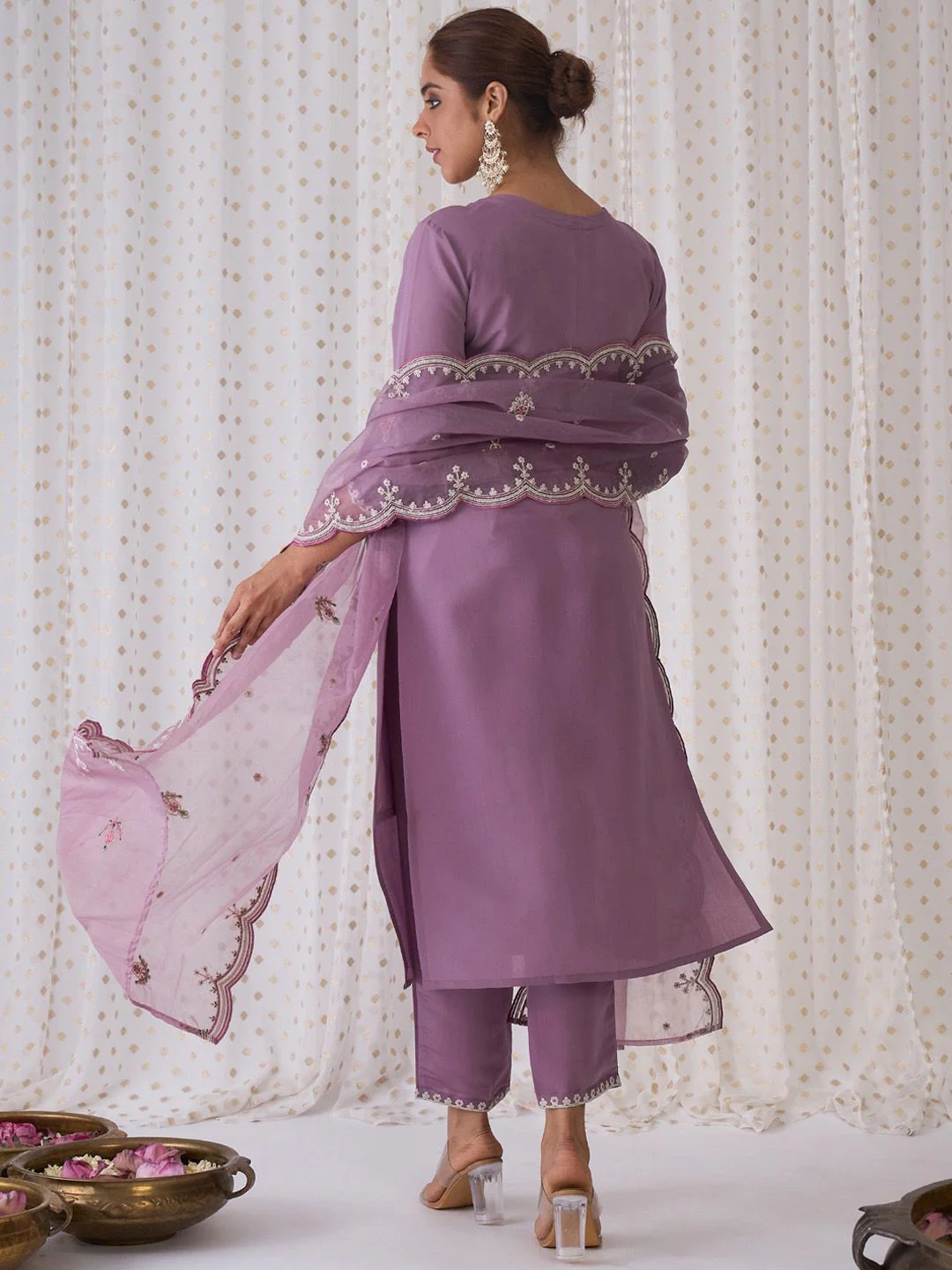 Indo Era Floral Embroidered Round Neck Thread Work Kurta with Trousers & Dupatta - Image 6