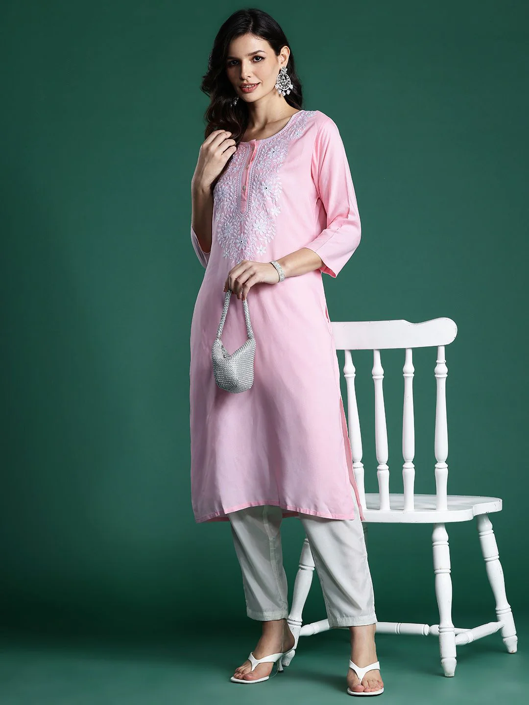 Indo Era Floral Embroidered Thread Work Kurta - Image 2