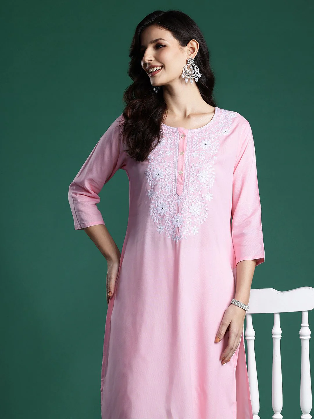 Indo Era Floral Embroidered Thread Work Kurta - Image 3