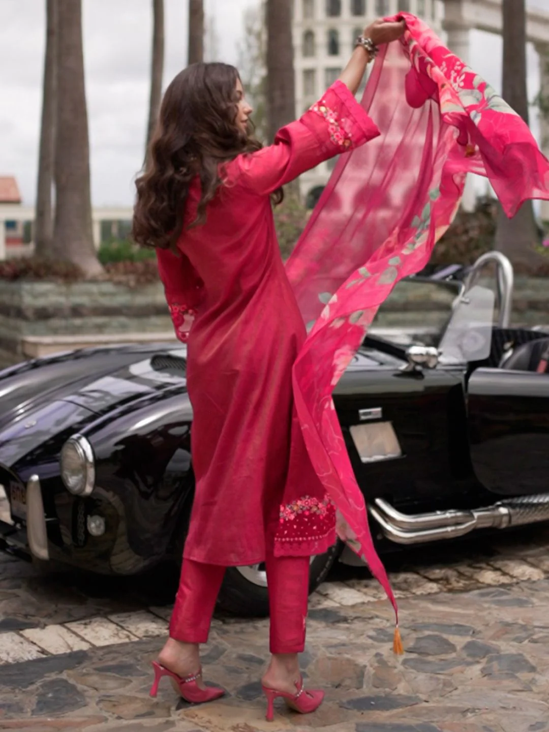 Indo Era Floral Embroidered Thread Work Kurta with Trousers & Dupatta - Image 5