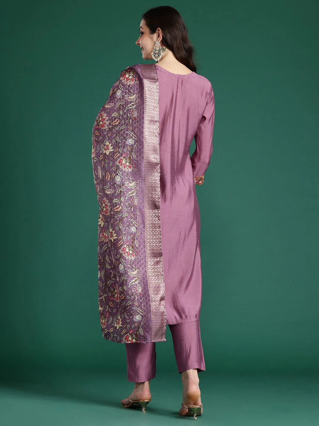 Indo Era Floral Embroidered Thread Work Kurta with Trousers & With Dupatta - Image 6