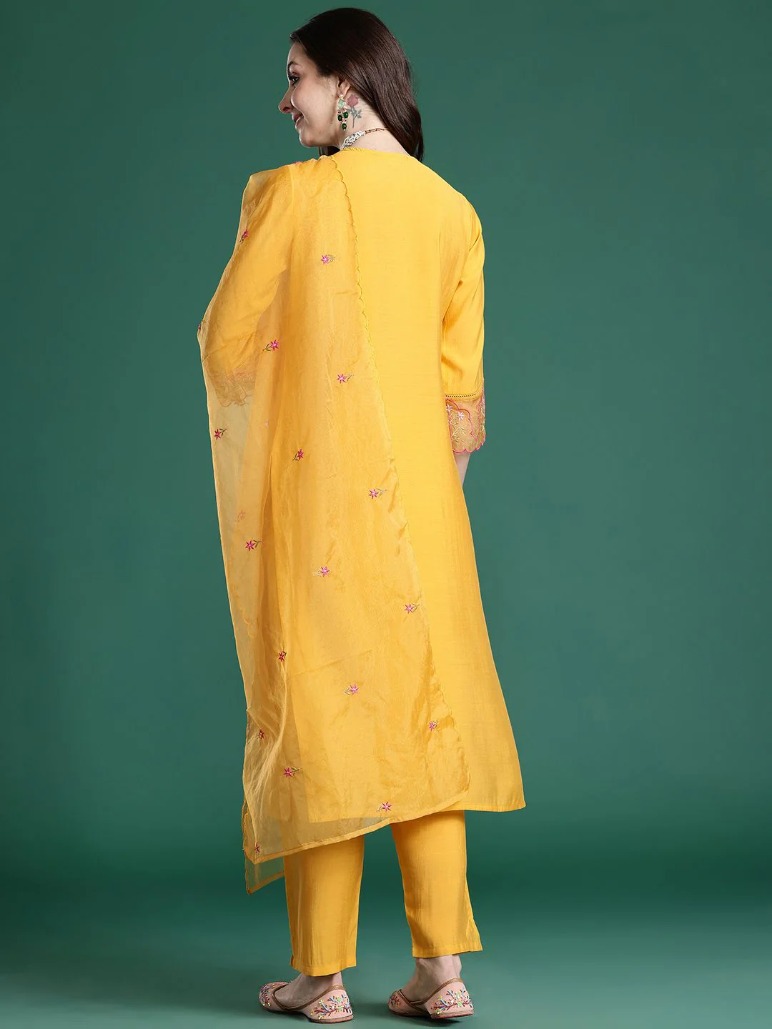 Indo Era Floral Embroidered Thread Work Kurta with Trousers & With Dupatta - Image 7