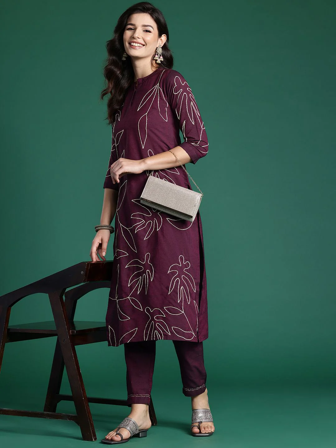 Indo Era Floral Embroidered Thread Work Pure Cotton Kurta with Trousers - Image 7